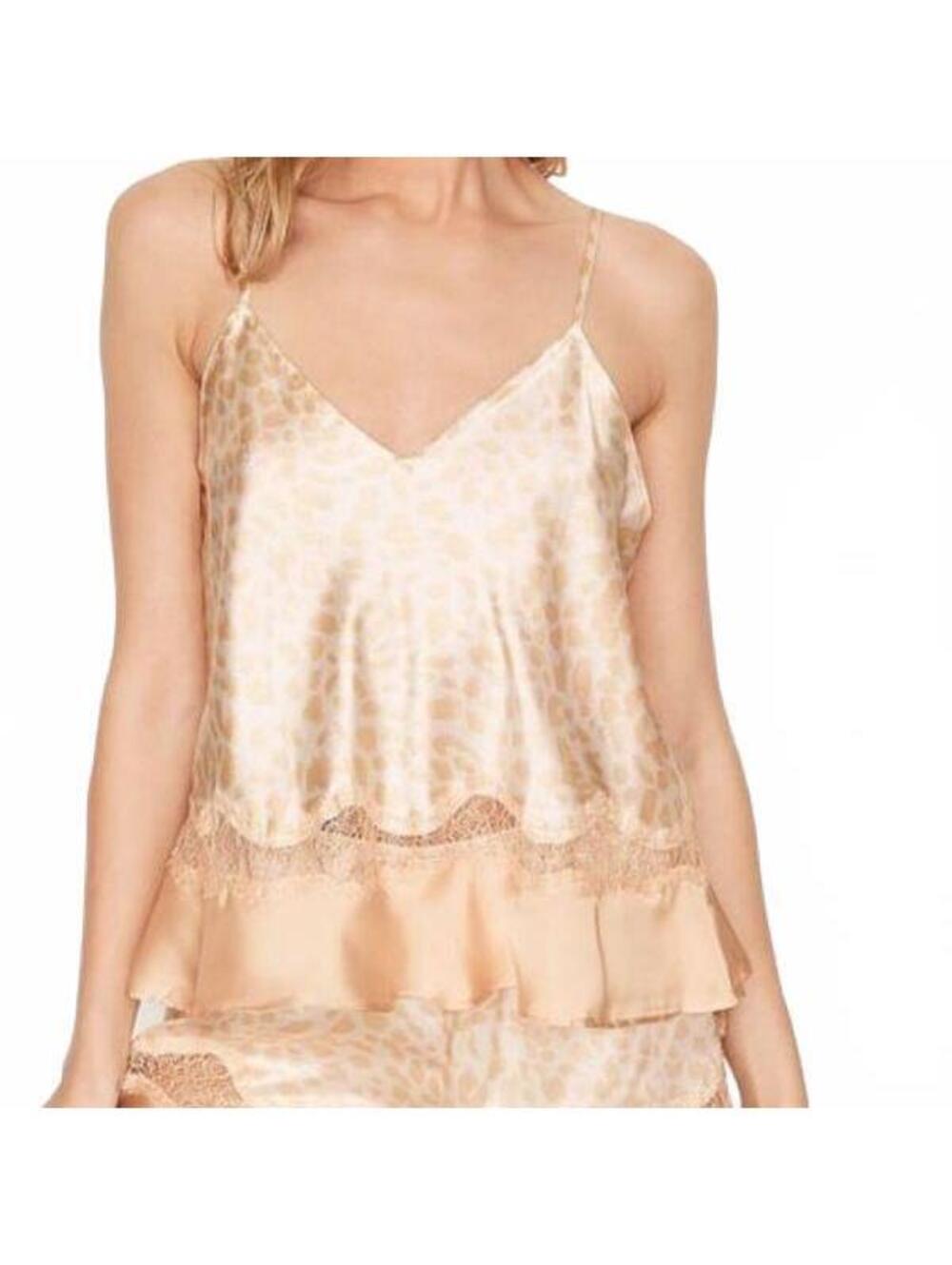 Victoria's Secret Satin Cheetah Cami Top Beige Ivory Peach Lace Ruffle Top large